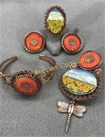 Bronze Russian Painted Jewelry - 4 Piece