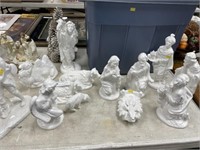 Ceramic Nativity Scene & Large Lighted Angel