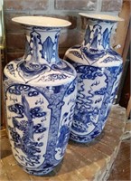 Pair of Large Oriental Blue & White Vases