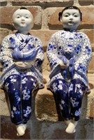 Chinese Porcelain Blue & White Girls Sitting