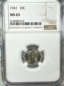 1941 Silver Mercury Dime NGC MS63