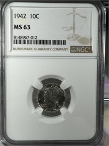 1942  Silver Mercury Dime NGC MS63