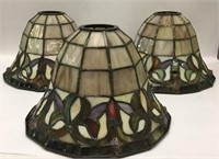 Set Of 3 Leaded Glass Lamp Shades