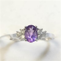 $1350 10K  Amethyst(1ct) Diamond(0.2ct) Ring