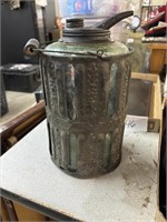 1881 daisy glass and metal oil/kerosene can