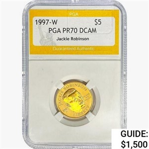 1997-W .24oz. Gold $5 Jackie Robinson PGA PR70