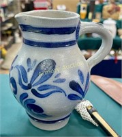 BLUE DECORATED SALT GLAZE POTTERY PITCHER