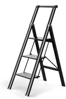 3 Step Ladder, Folding Step Stool with Wide