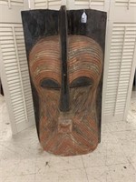 LARGE VINTAGE HAND CARVED AFRICAN MASK - 35 in x