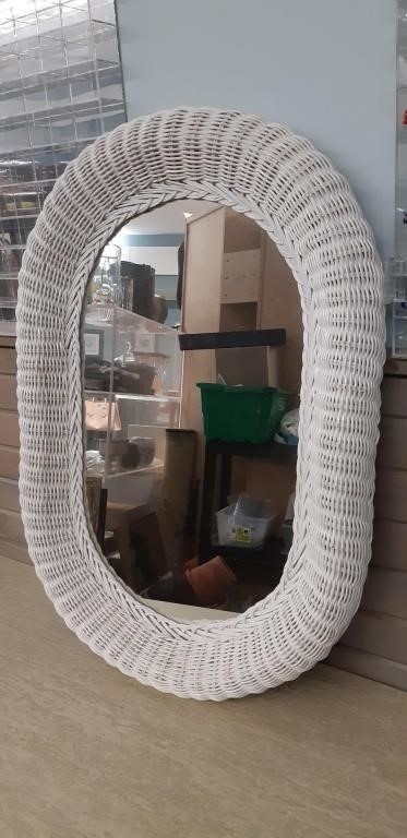 White Wicker Mirror 29x19 in No Shipping