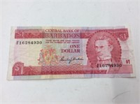 Barbados One Dollar Note