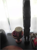 Tiki Figure; Wood Bongo Drum; Wood Compote