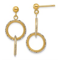 14K- Brushed D/C Circles Post Dangle Earrings