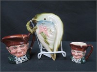 2 ROYAL DOULTON TOBY MUGS & HULL WALL POCKET