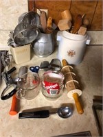 Box full of vintage kitchen items