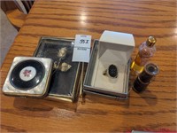 Jewelry- powder case, pin, ring, small bottle of