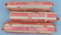 (3) Rolls of 1958-D Wheat Cents.