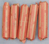 (5) Rolls of 1950-D Wheat Cents.