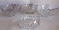 Set of 4 crystal cut and etched serving bowls