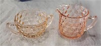 Cubist Depression Glass Creamer & Sugar