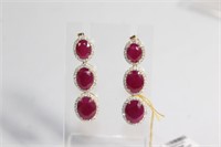 14kt Ruby and Diamond Dangle Earrings - 30 Carats