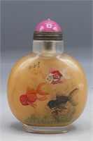 CRYSTAL INNER PAINTED 'GOLD FISH' SNUFF BOTTLE