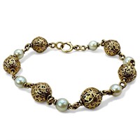 14K Yellow Gold and Pearl Beaded Bracelet