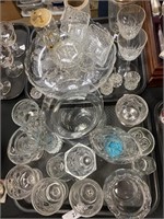 Huge lot of glass vases, dishes, serving tray.