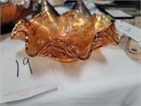 Rose carnival glass candy dish