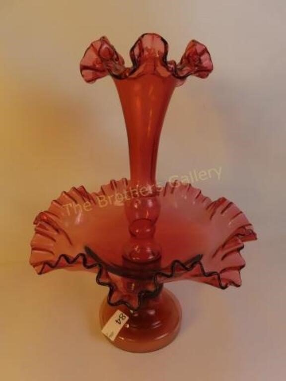Victorian One Horn Cranberry Glass Eperqne