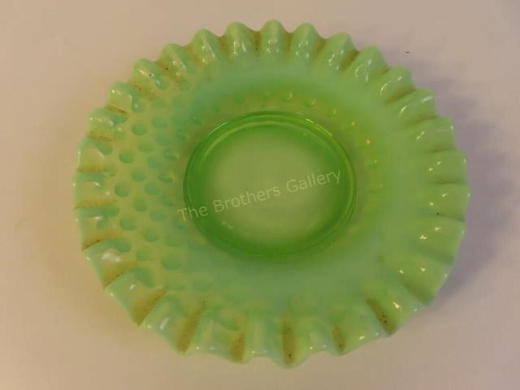 Green Hobnail Opalscent Crimped Plate - 6" Dia