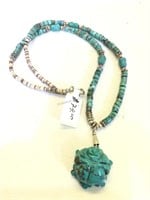 Carved Turquoise Stone necklace with other stones