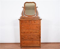 Vintage Wooden Dresser with Mirror on casters