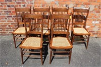 6pc Chairs; spindle back, cane seat