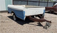 Blue/white pup trailer, tires flat, not tool box