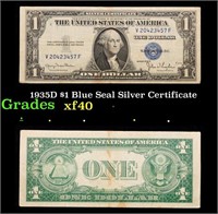 1935D $1 Blue Seal Silver Certificate Grades xf