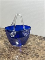 COBALT BLUE & CLEAR GLASS BASKET