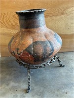 Large Pottery Vessel + Chain Style Stand