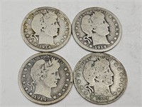 4 Silver Barber Quarter  1914 Coins