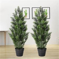 Two 48" Artificial Cedar Trees Potted Faux Trees