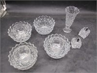 Fenton Crystal Bowls, Vase, Shakers