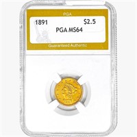 1891 $2.50 Gold Quarter Eagle PGA MS64