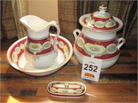 Wash Bowl, Pitcher, Chamber Pot, Covered Soap