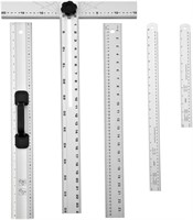 5-Piece Metal Ruler Set, 24 inch Adjustable T squ.