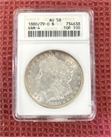 1880/79 O MORGAN SILVER DOLLAR GRADED AU-58 VAM-4