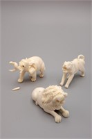 (3) CARVED IVORY ANIMALS