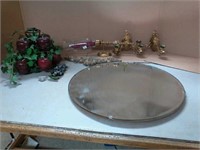 Decor, candle holders, round mirror