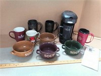 Single cup coffee maker, coffee cups, soup bowls