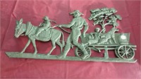 Brass Wall Plaque, mule, children, dog, wagon
