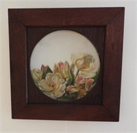 Hand painted floral decorated platter in wooden